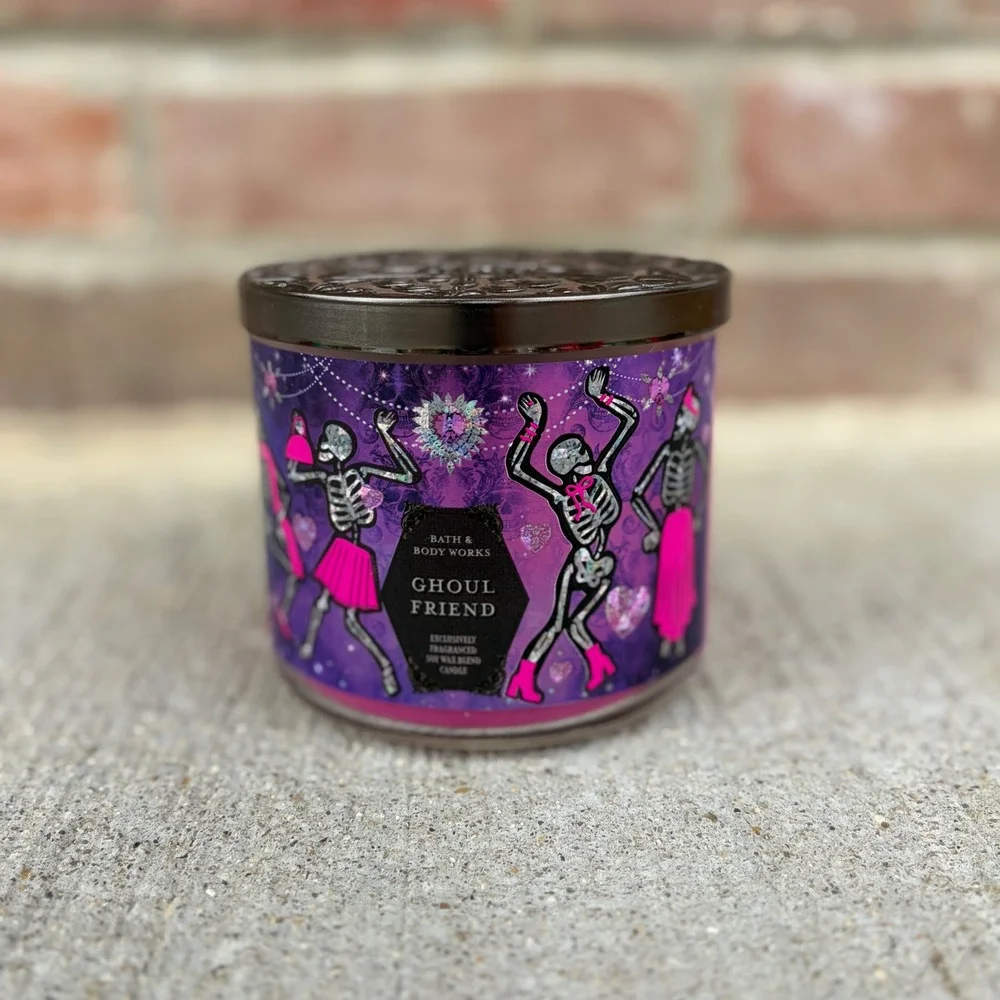Bath & Body Works Ghoul Friend 3-Wick Candle Halloween Skeletons 14.5oz Purple